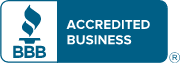 A blue background with the words accred business written in white.